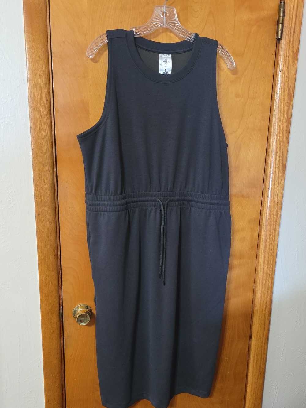 Sleeveless Dark Gray Drawstring Waist Dress.  Has Pockets!